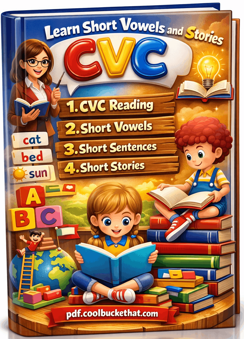 Learn Short Vowels and Stories CVC (1. CVC Reading 2. Short Vowels 3. Short Sentences 4. Short Stories